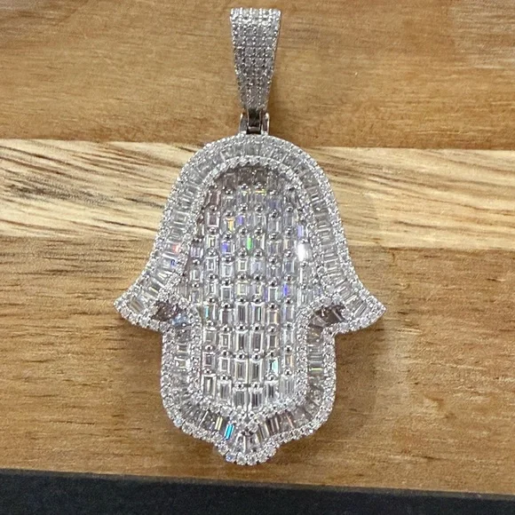925 Sterling Silver Moissanite Hamsa Pendant